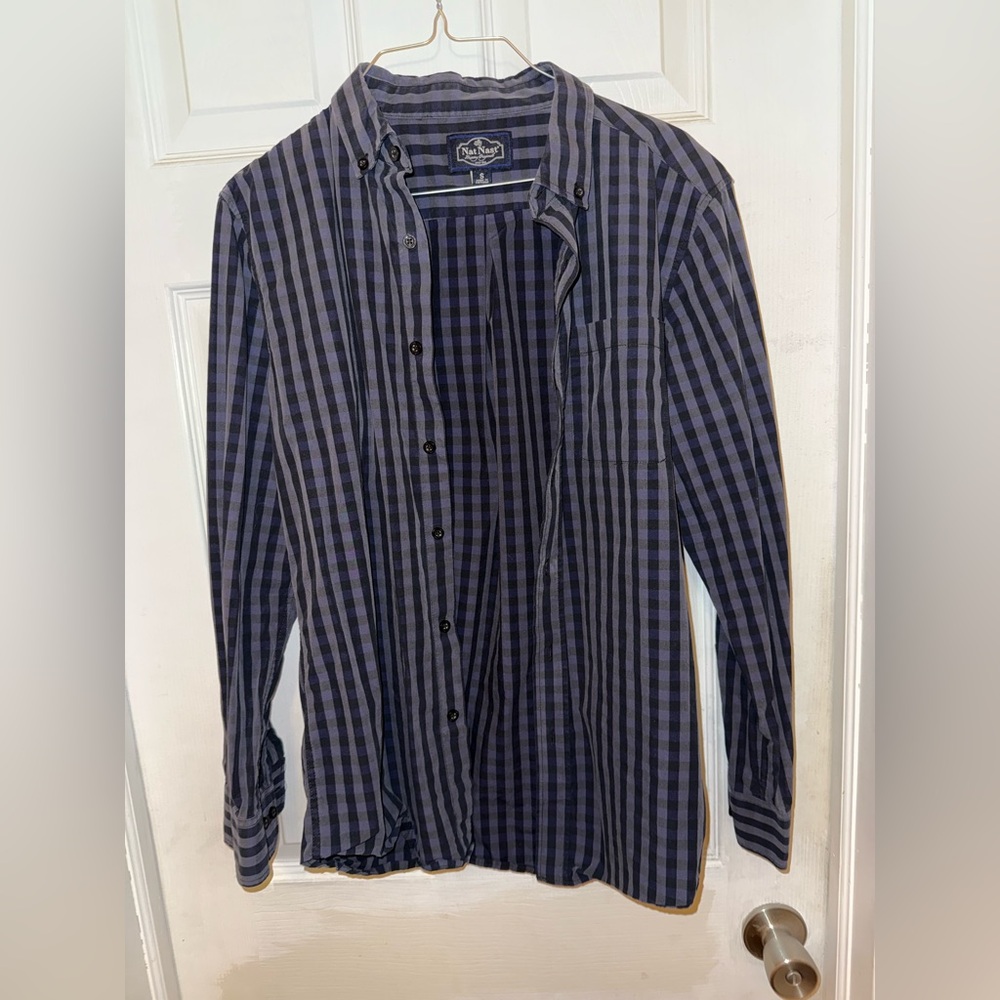 Nat Nast Blue and Black Checkered Shirt Size Small